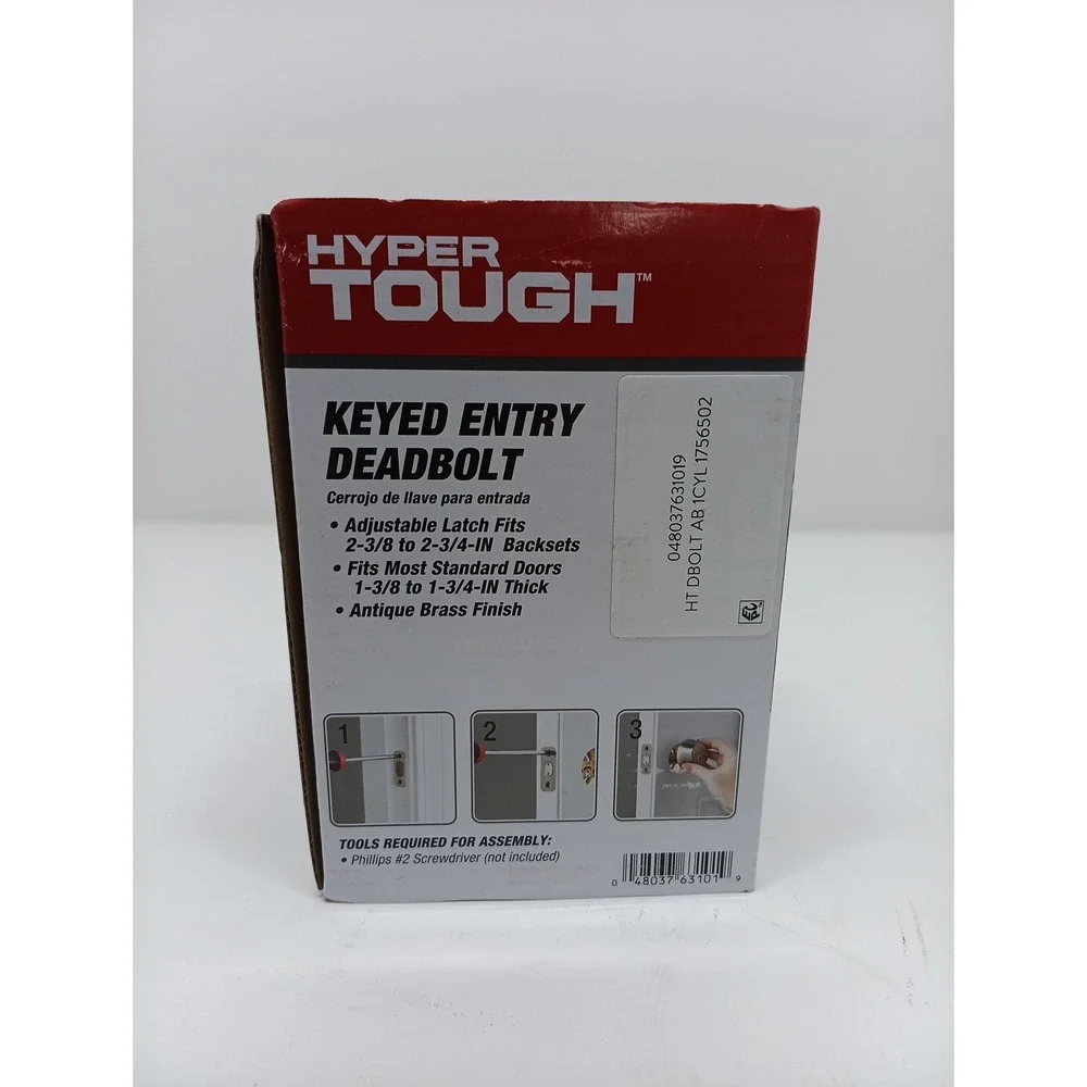 Hyper Tough Keyed Entry Deadbolt Antique Brass Finish Complete, New